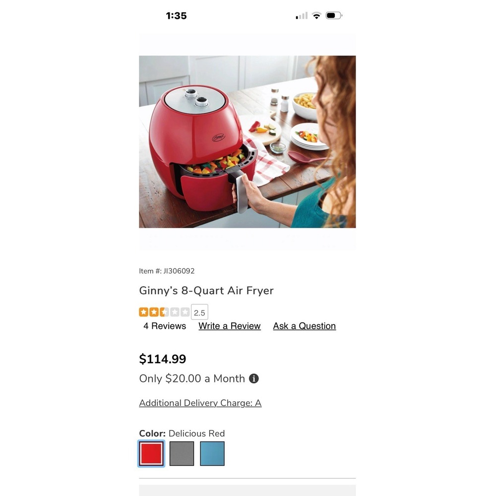 Ginnie's Brand 5 Quart Air Fryer Red New